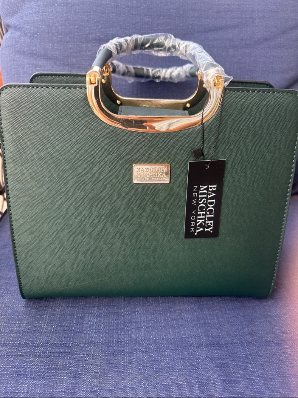 Badgley Mischka Hunter Green Top-Handle Satchel with Gold Hardware